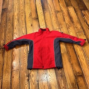 GAP BOYS SIZE LARGE(12) ZIP UP WARM JACKET WITH LOTS OF POCKETS IN RED AND GRAY